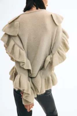 Pull volanté en mohair mélangé - Taupe clair — photo 3