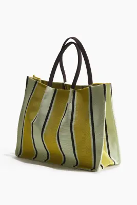 Tote bag - Beige clair/rayures jaunes — photo 2