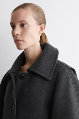MANTEAU SCULPTÉ EN LAINE - GRIS FONCÉ CHINÉ — photo 2
