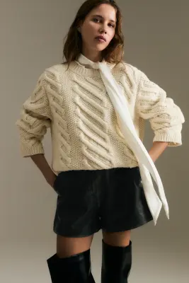 Short en cuir - Marron foncé — photo 1
