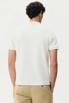 Polo Slim Fit en maille jacquard - Crème — photo 3