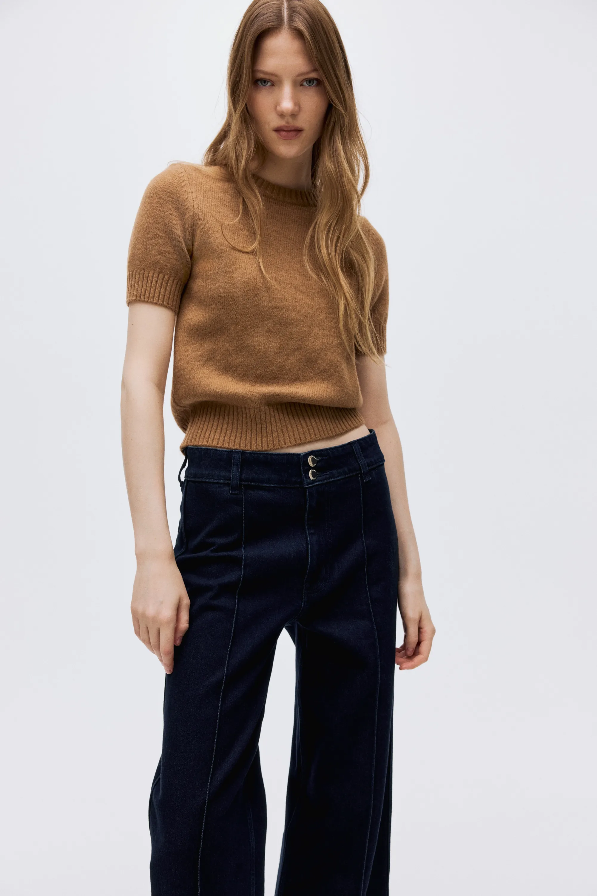 Wide High Ankle Jeans - Bleu denim foncé