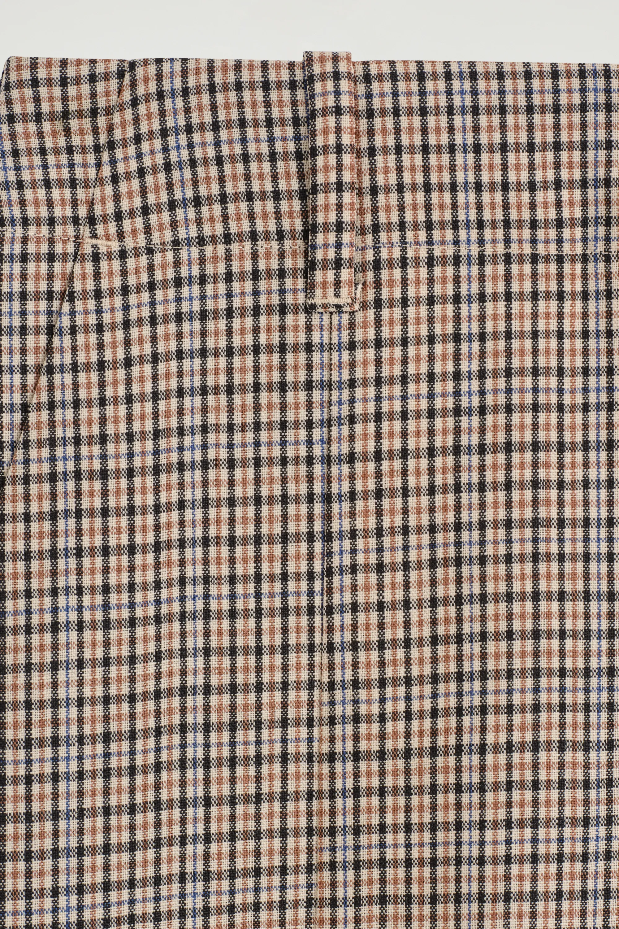 JUPE MIDI EN LAINE À PLIS CREUX - BEIGE / CARREAUX