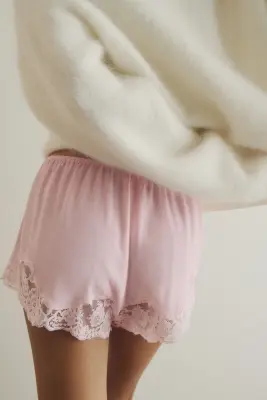 Short de pyjama avec dentelle - Rose clair — photo 2