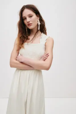 Robe smockée en popeline - Blanc — photo 1