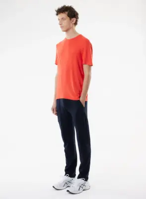 T-shirt Orange Manches Courtes Col Rond en Lin / Elasthanne — photo 3