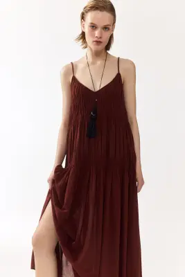 Robe smockée à bretelles fines - Brun rouille — photo 2