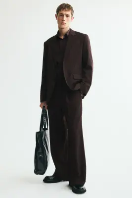 Veste Relaxed Fit en laine mélangée - Marron foncé — photo 1