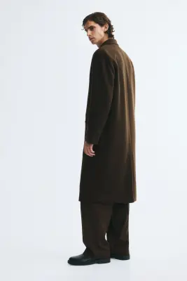 Manteau à fermeture croisée en laine mélangée - Vert kaki foncé — photo 4