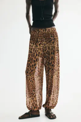 Pantalon ballon en mesh - Beige foncé/imprimé léopard — photo 3