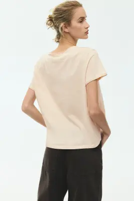 T-shirt à bords roulottés - Beige clair — photo 3