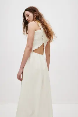Robe smockée en popeline - Blanc — photo 3
