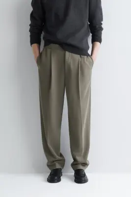 PANTALON DROIT REGULAR EN SERGÉ CONTRECOLLÉ - VERT-GRIS — photo 2