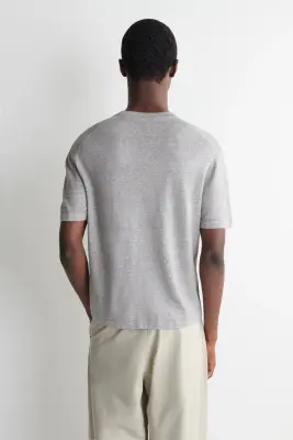 T-SHIRT EN MAILLE DE LIN - GRIS CHINÉ — photo 4