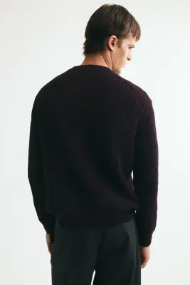Pull Relaxed Fit en maille côtelée - Violet foncé — photo 4
