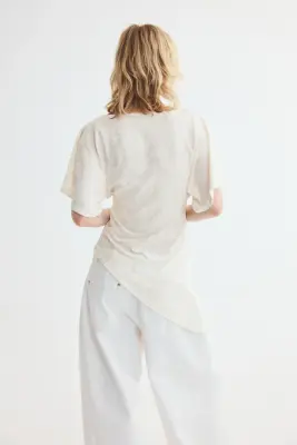Top asymétrique en jersey jacquard - Crème — photo 3