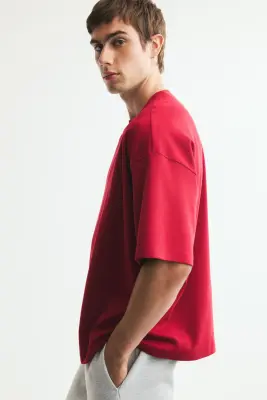 T-shirt Oversized Fit en interlock - Rouge foncé — photo 3