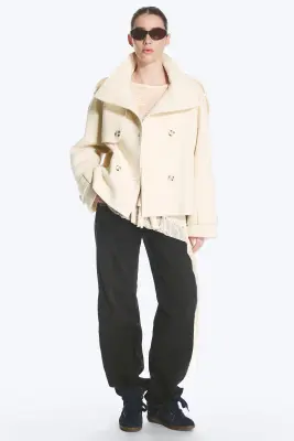 Veste en laine mélangée à col cheminée - Blanc cendré — photo 1