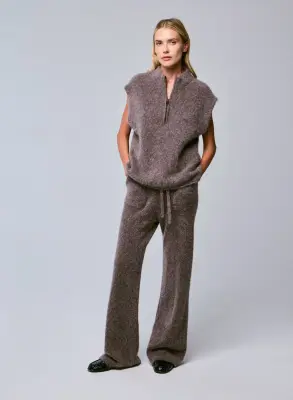 Pull Marron Col Montant Sans Manches en Alpaga / Polyamide / Elasthanne — photo 3