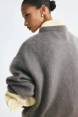 Pull oversize en mohair mélangé - Gris ancien foncé — photo 4