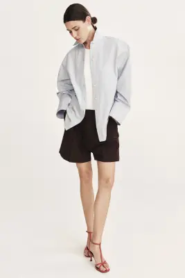 Short chic en lin mélangé - Marron foncé — photo 1
