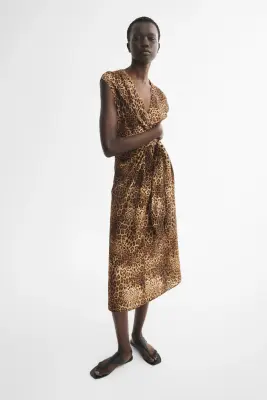 Robe sans manches avec détail croisé - Marron/imprimé léopard — photo 1