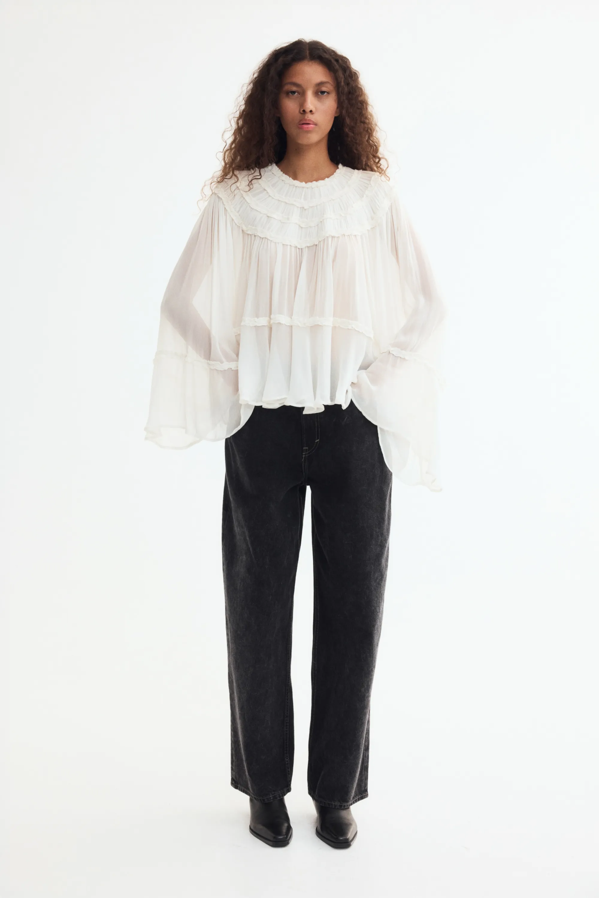 Blouse à volants ruchés en viscose - Crème