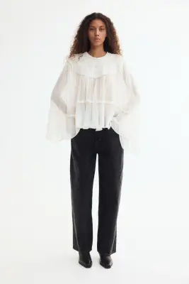 Blouse à volants ruchés en viscose - Crème — photo 1