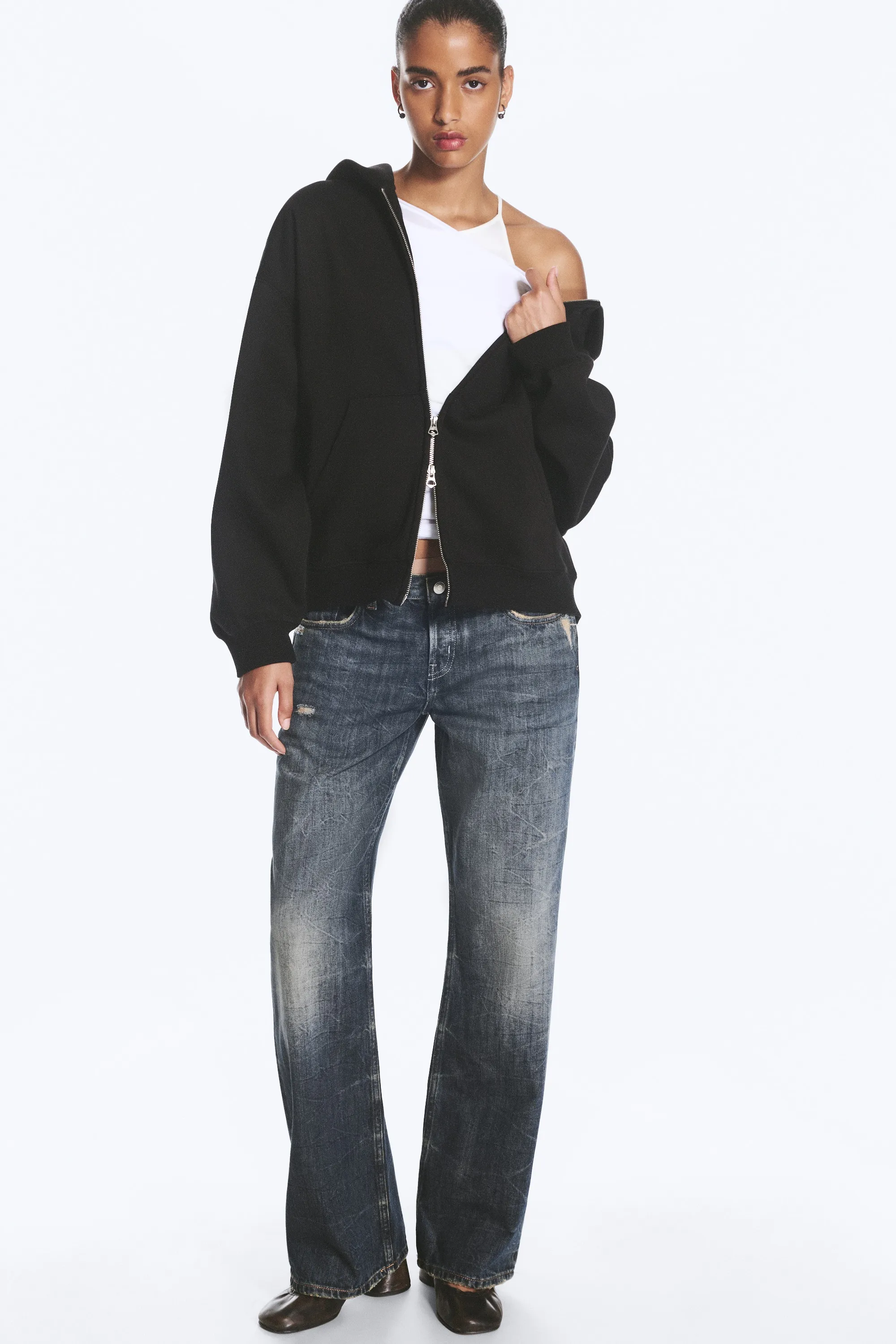 Sweat à capuche zippé oversize et épais - Noir