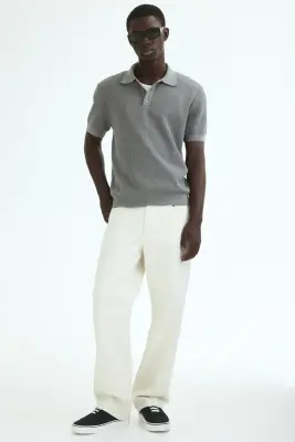 Polo Regular Fit en maille - Gris chiné — photo 2