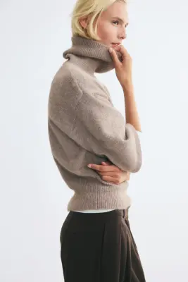 Pull avec col cheminée et manches courtes - Taupe — photo 3