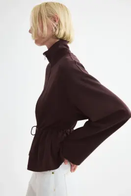 Sweat zippé avec cordon de serrage - Marron foncé — photo 3
