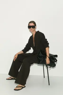 Pantalon chic à jambes larges - Marron foncé/rayures tennis — photo 2