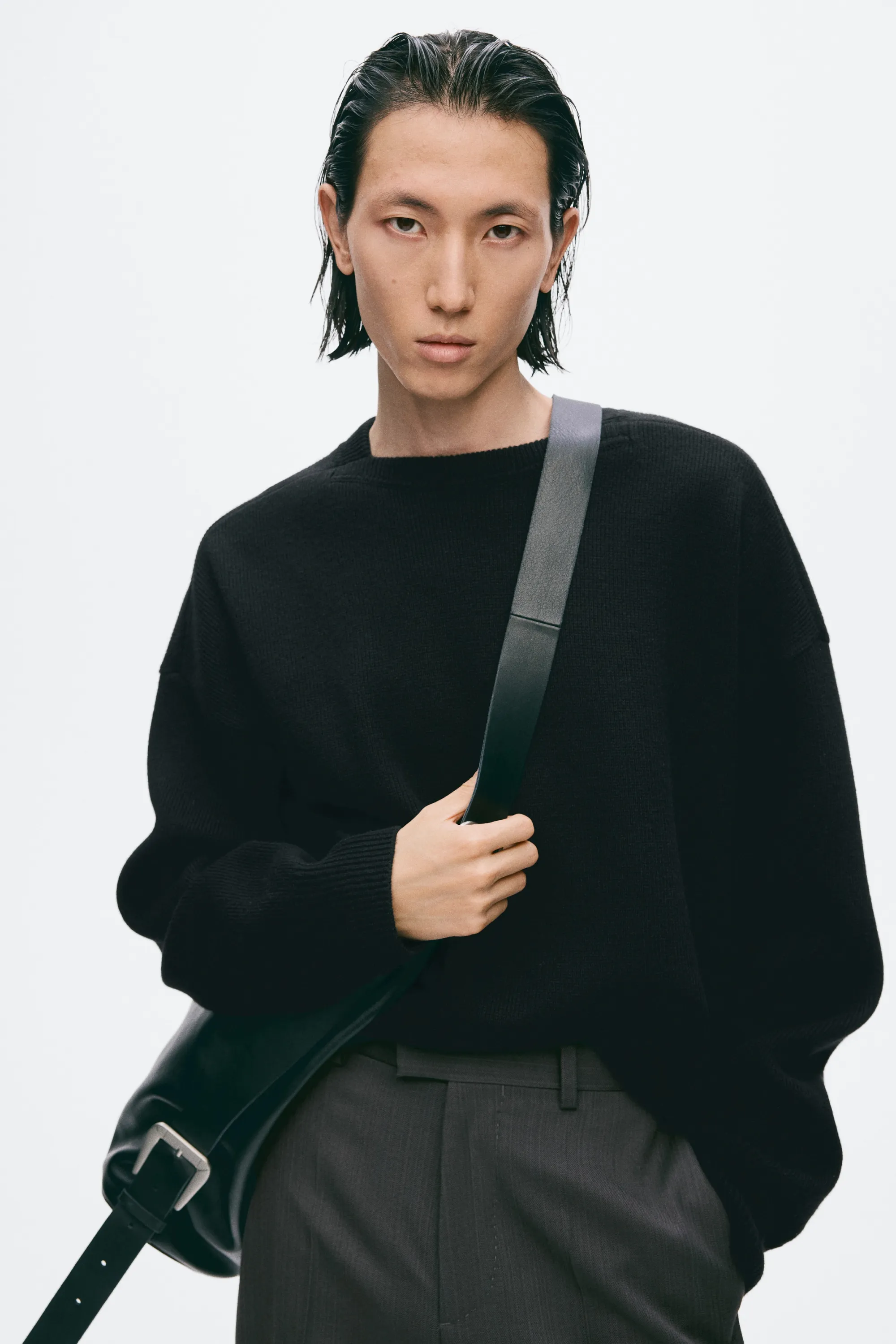 Pull Loose Fit en maille de cachemire côtelée - Noir