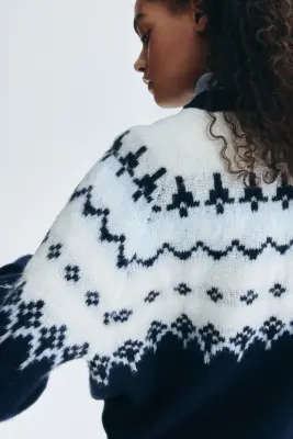 Pull en maille jacquard - Bleu marine/blanc — photo 3
