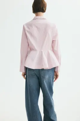 Chemise péplum en coton - Rose clair/rayé — photo 3