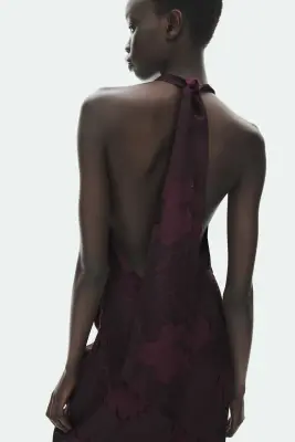 Robe à franges en tissu jacquard - Violet prune foncé — photo 4