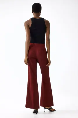 Pantalon chic en lin mélangé - Rouge foncé — photo 1