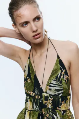 Robe dos nu avec jupe évasée - Noir/motif — photo 1