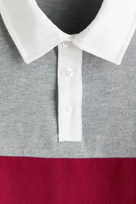 Polo de rugby Regular Fit en coton - Gris chiné/color block — photo 4