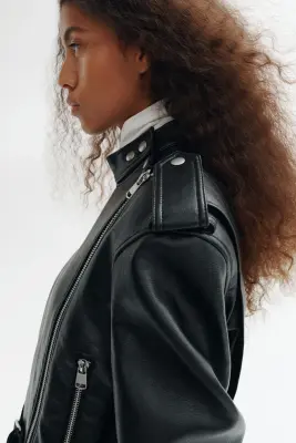 Veste de style motard en tissu enduit - Noir — photo 3