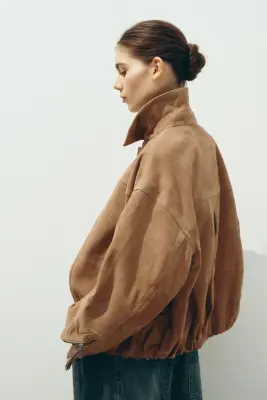 Veste en cuir velours - Beige foncé — photo 2