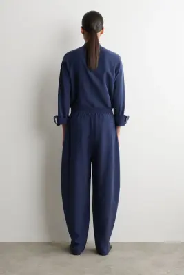 PANTALON BARREL À PANNEAUX ET TAILLE ÉLASTIQUÉE - BLEU MARINE — photo 2