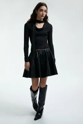 Top avec détail façon écharpe - Noir/pois — photo 2