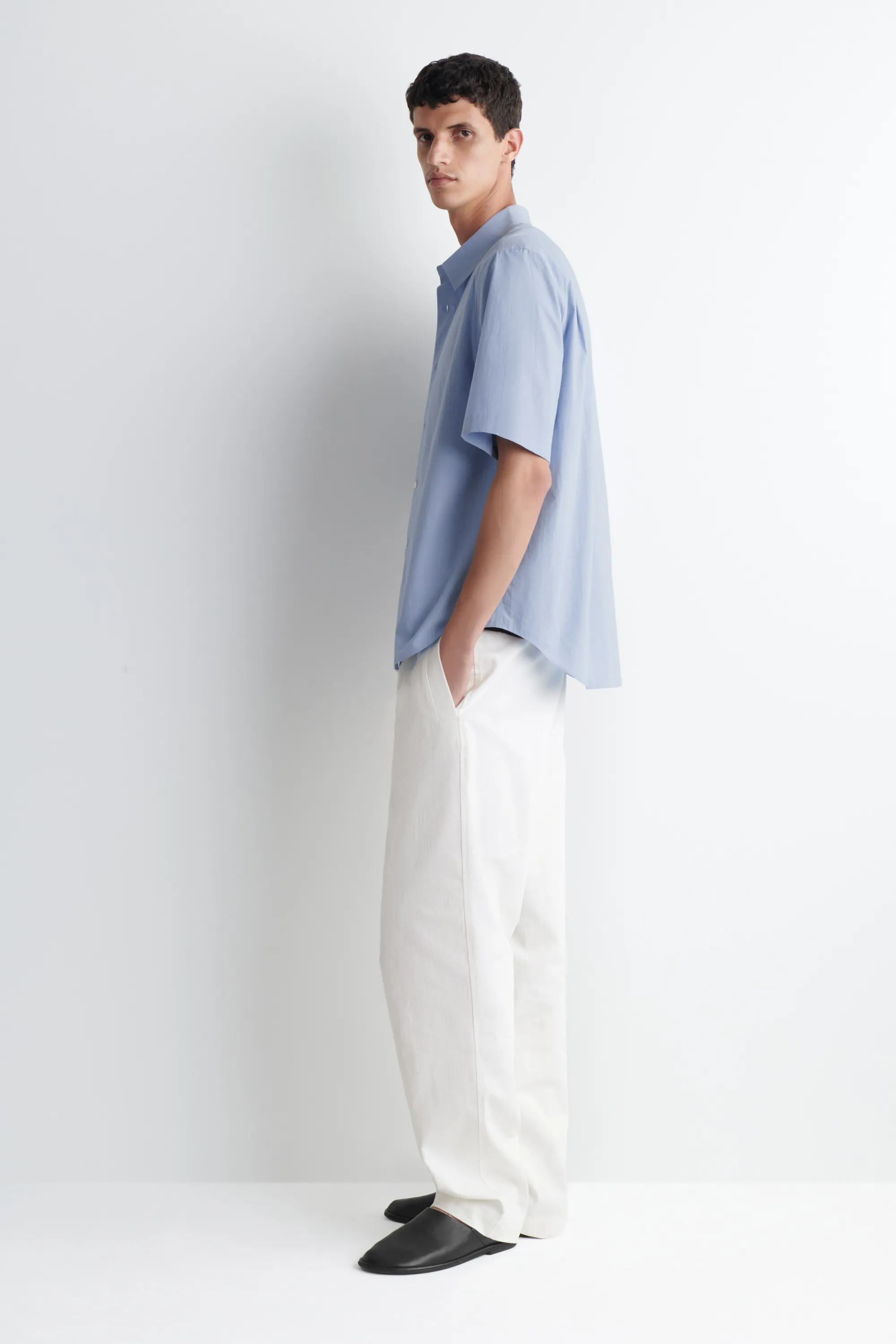 CHEMISE À MANCHES COURTES DÉCONTRACTÉE EN COTON - BLEU CIEL