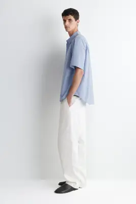 CHEMISE À MANCHES COURTES DÉCONTRACTÉE EN COTON - BLEU CIEL — photo 1