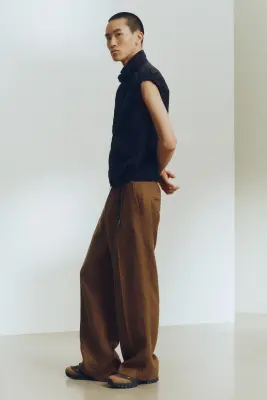 Pantalon Loose Fit en lin mélangé - Marron — photo 3