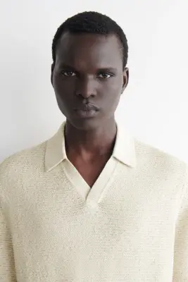 POLO EN MAILLE AJOURÉE - BEIGE CLAIR CHINÉ — photo 3