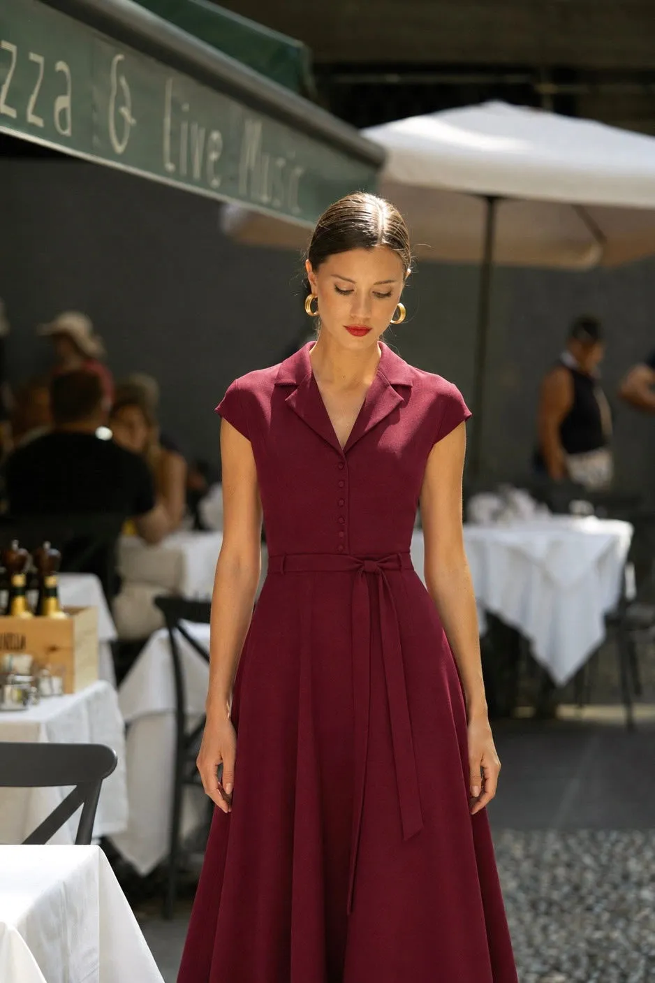 Hortense Collared Dress - Bordeaux