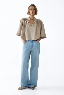 Shoulder-pad cape blouse - Beige ancien clair — photo 1